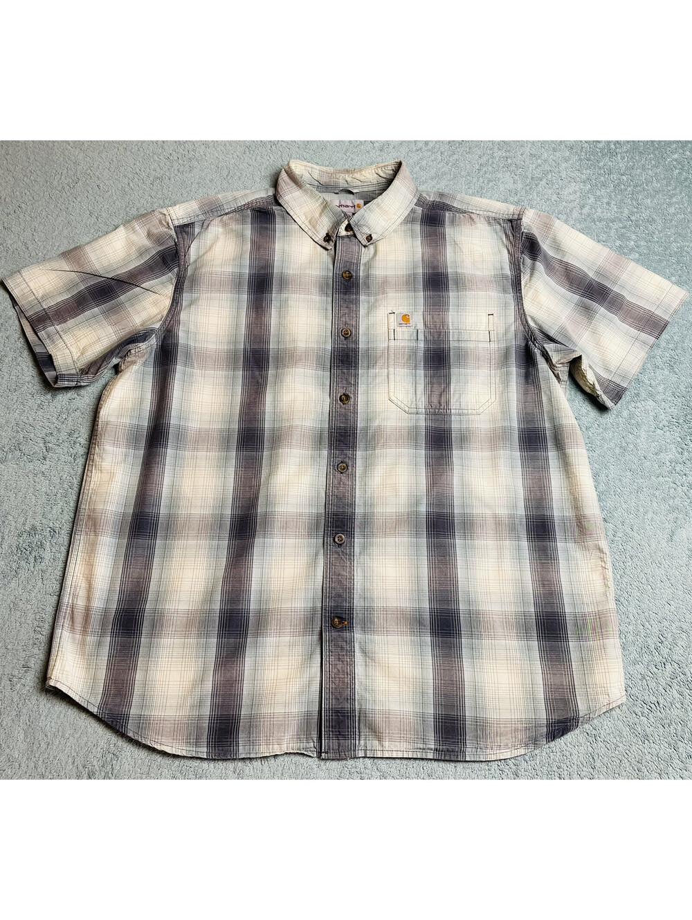 Carhartt Short Sleeve Relaxed Fit Plaid Button Down Shirt, Gray /Multi, XL